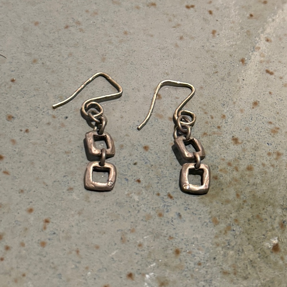 Saundra Messinger Sundance Sterling Silver Diamond 14K Wire Earrings Squares
